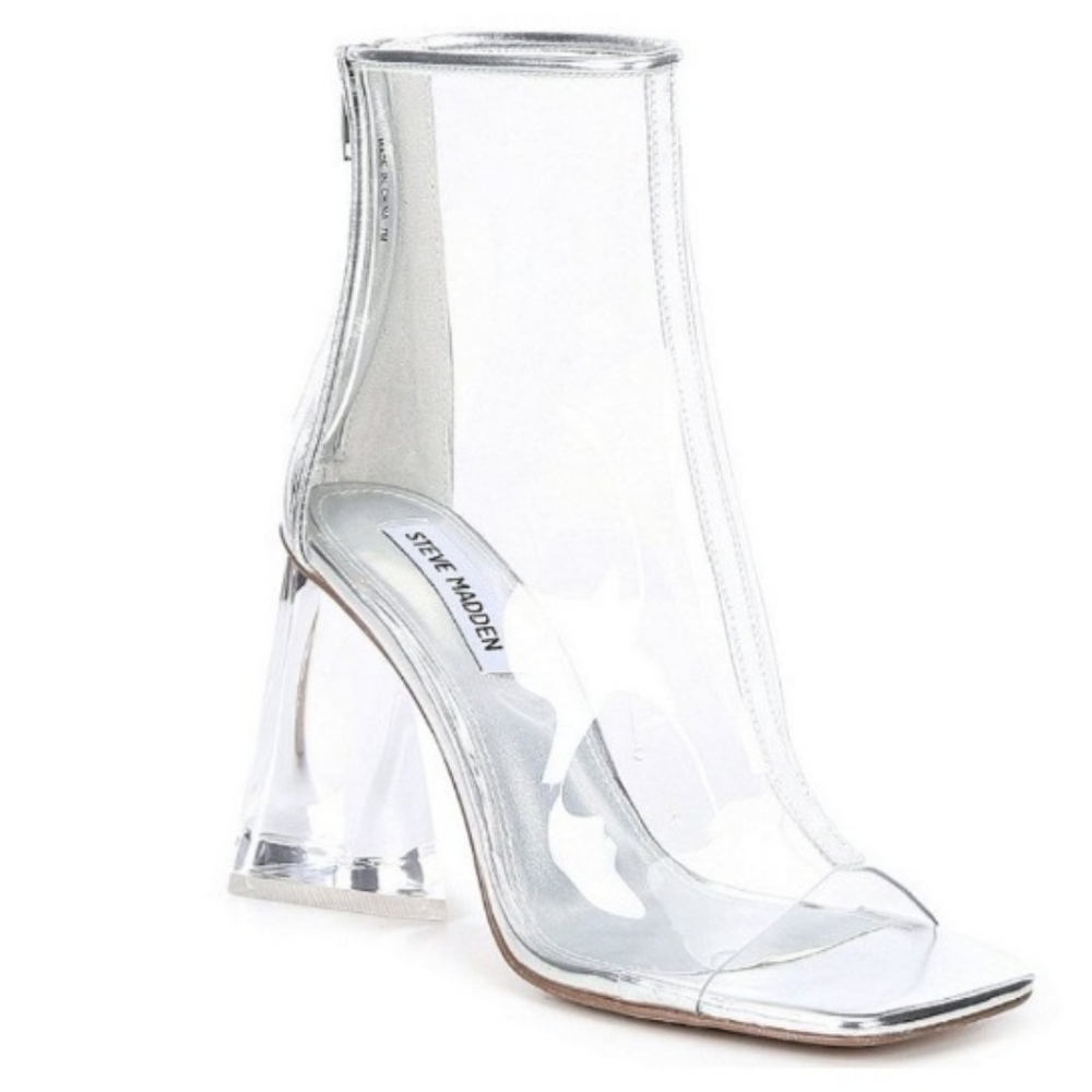 Steve Madden Tyro Retro Clear & Silver PVC Shootie Ankle Boots